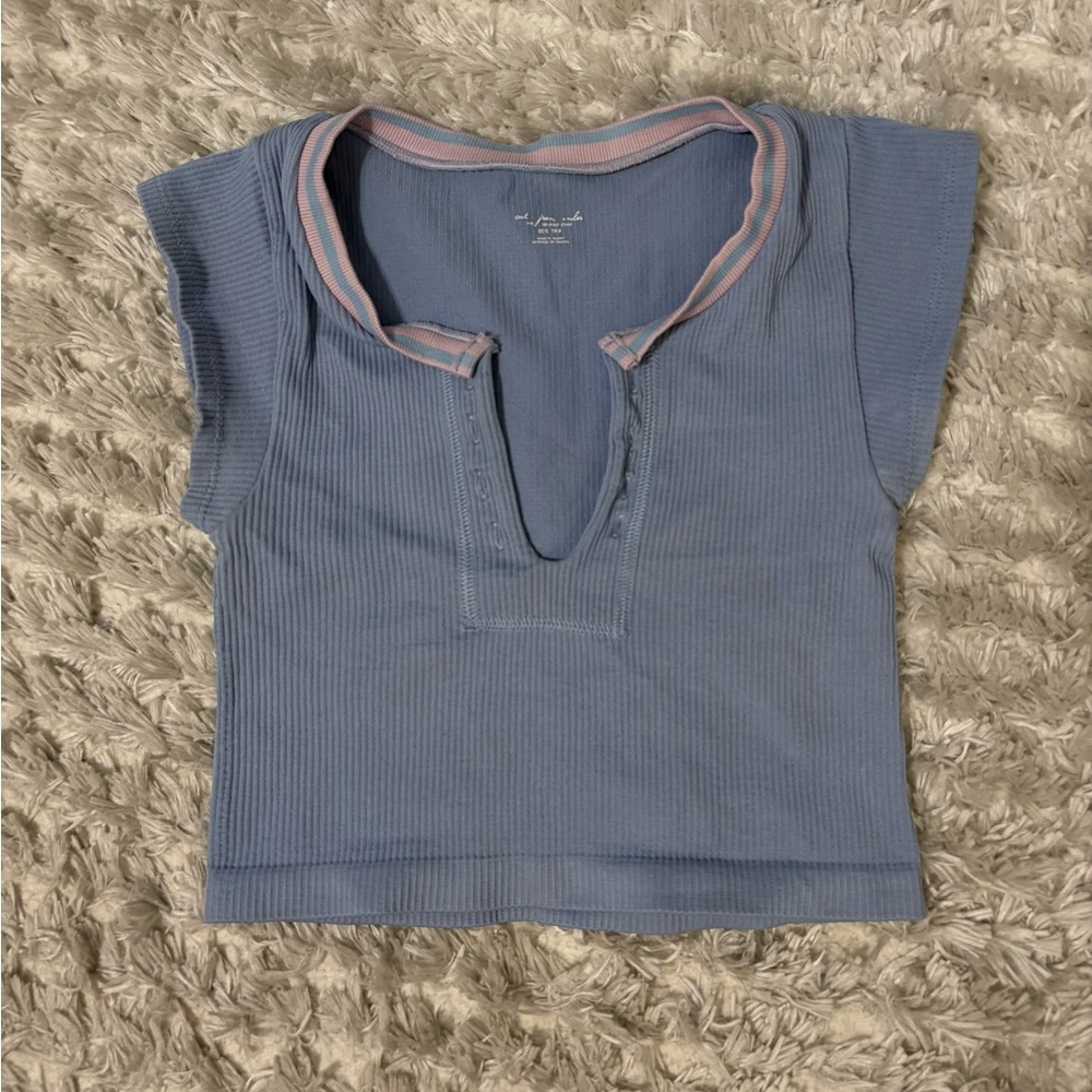 Blue Ribbed Sleeveless Top